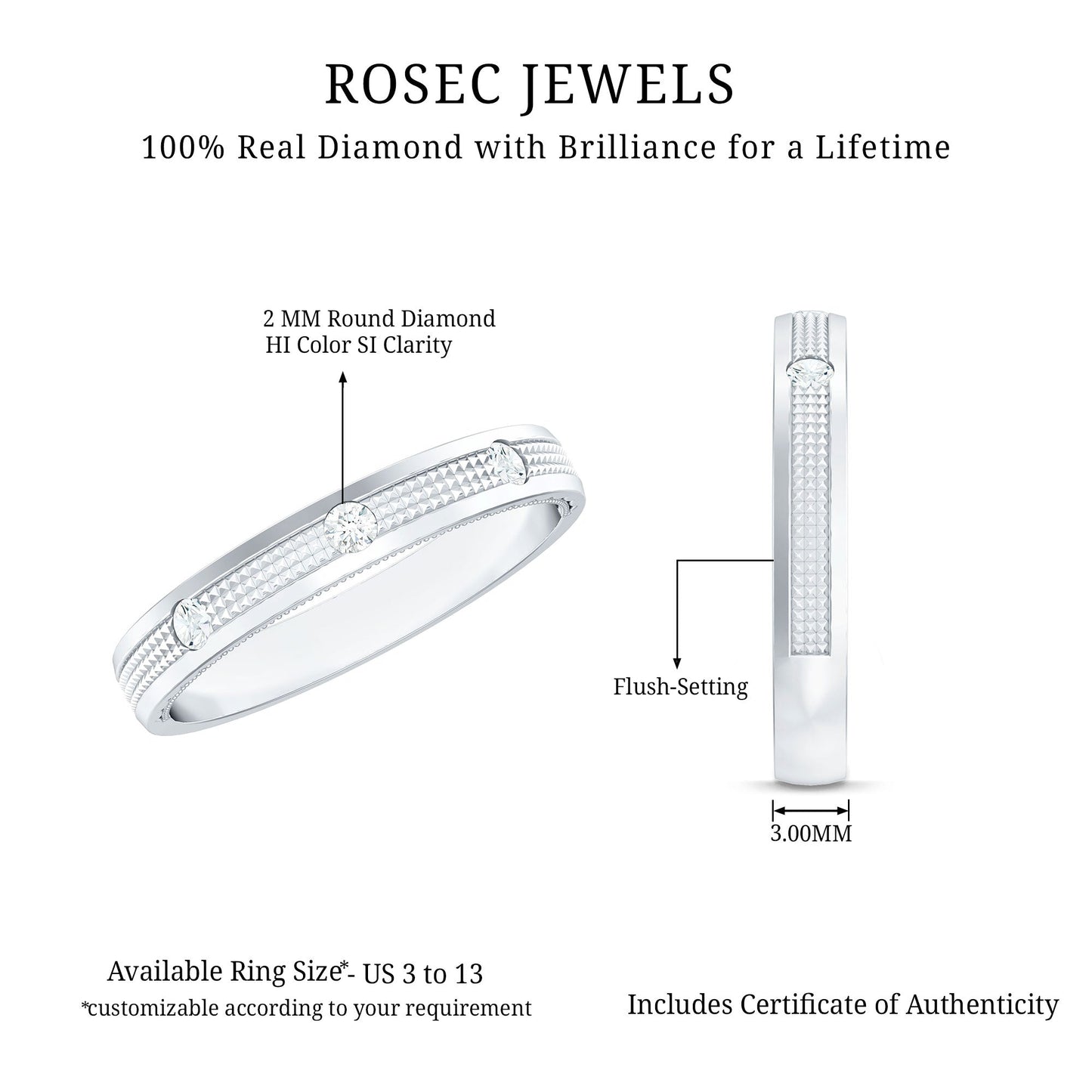 Certified Diamond Band Ring in Flush Setting