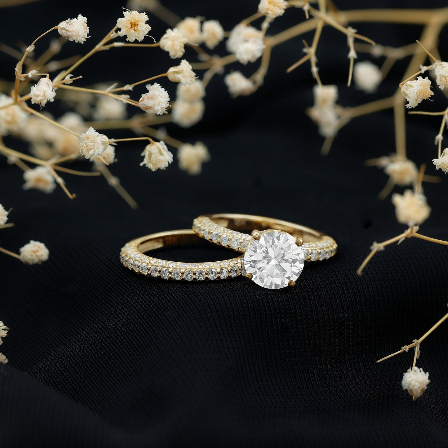 2 Carat Moissanite Engagement Ring with Wedding Band