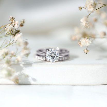 Brilliant Cut Moissanite Engagement Ring and Wedding Band
