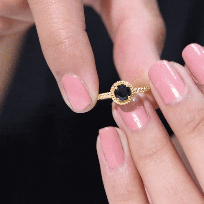 Solitaire 0.45 Carat Black Onyx Engagement Ring with Twisted Rope Design