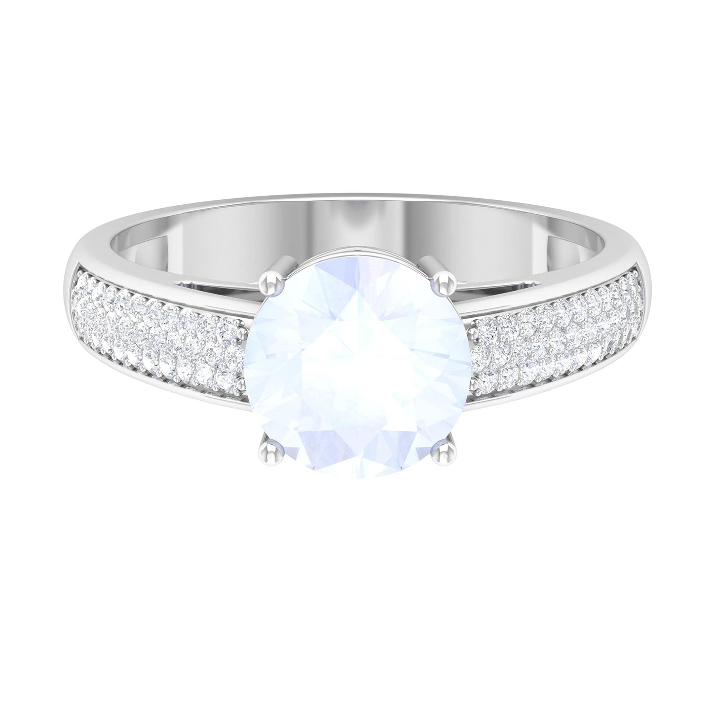 0.8 Carat Moonstone Solitaire and Diamond Side Stone Engagement Ring
