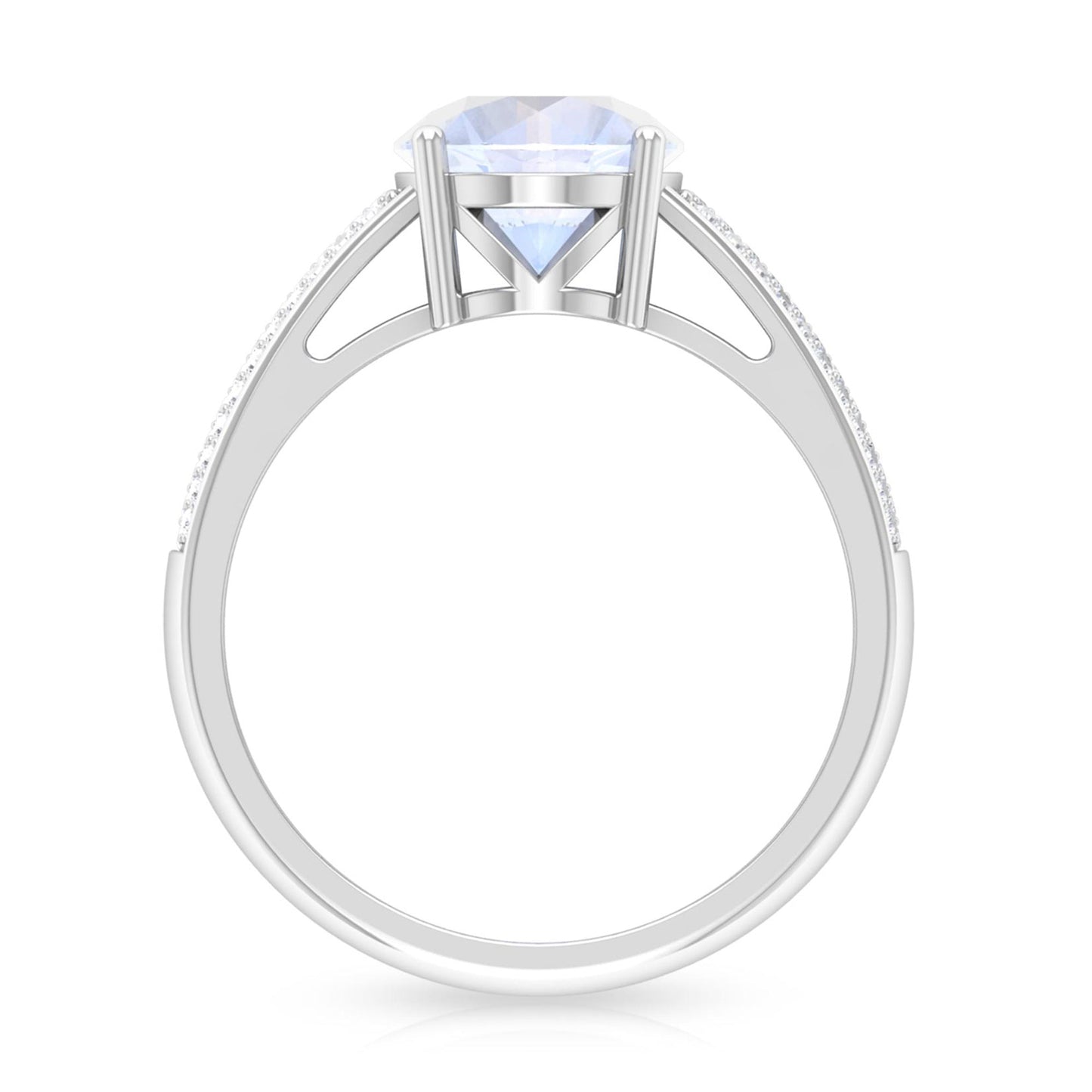 0.8 Carat Moonstone Solitaire and Diamond Side Stone Engagement Ring
