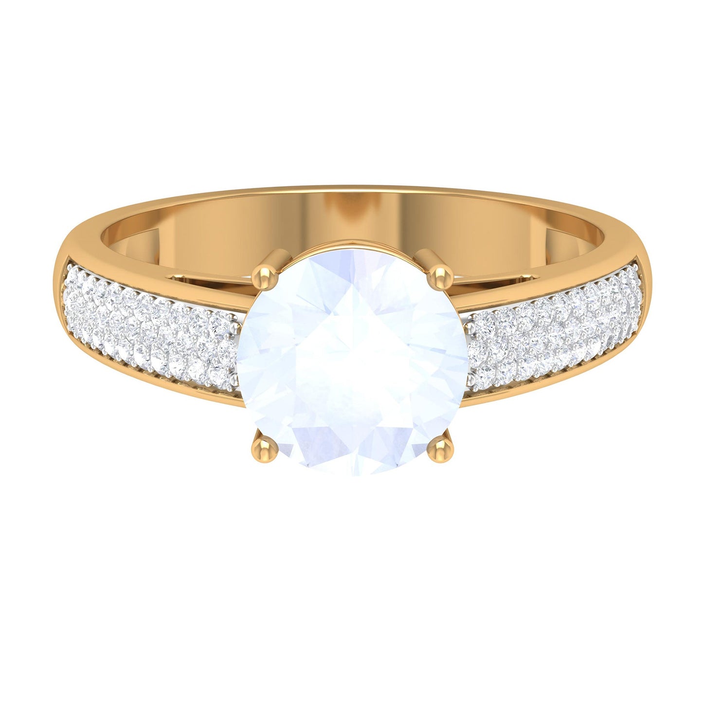 0.8 Carat Moonstone Solitaire and Diamond Side Stone Engagement Ring