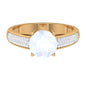 0.8 Carat Moonstone Solitaire and Diamond Side Stone Engagement Ring