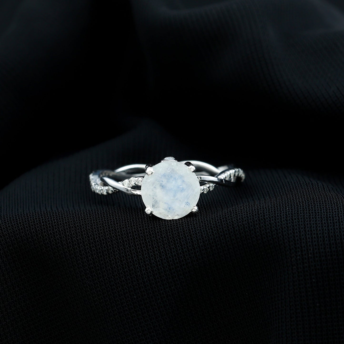 Real 0.85 Carat Moonstone and Diamond Braided Engagement Ring