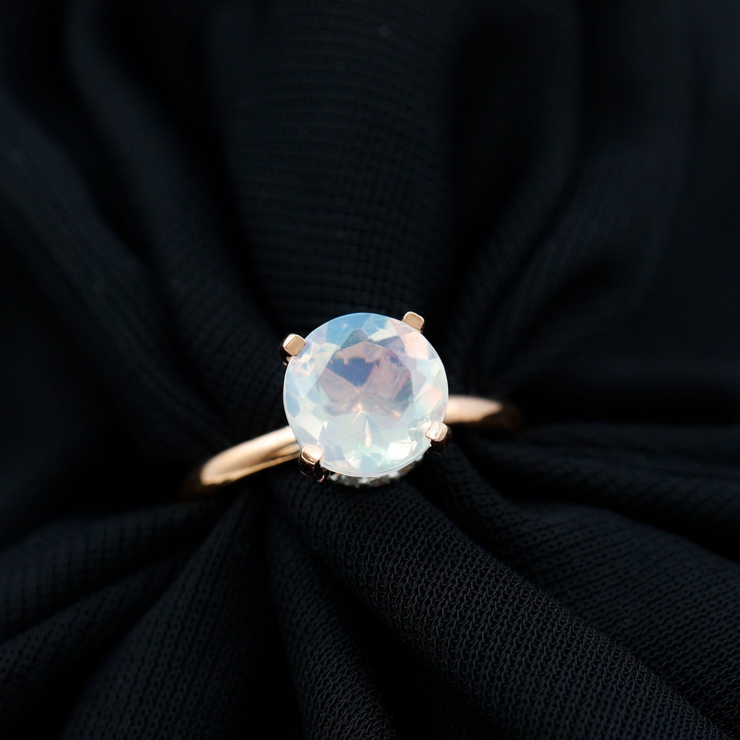 2 Carat Genuine Opalescent Hidden Halo Engagement Ring with Diamond