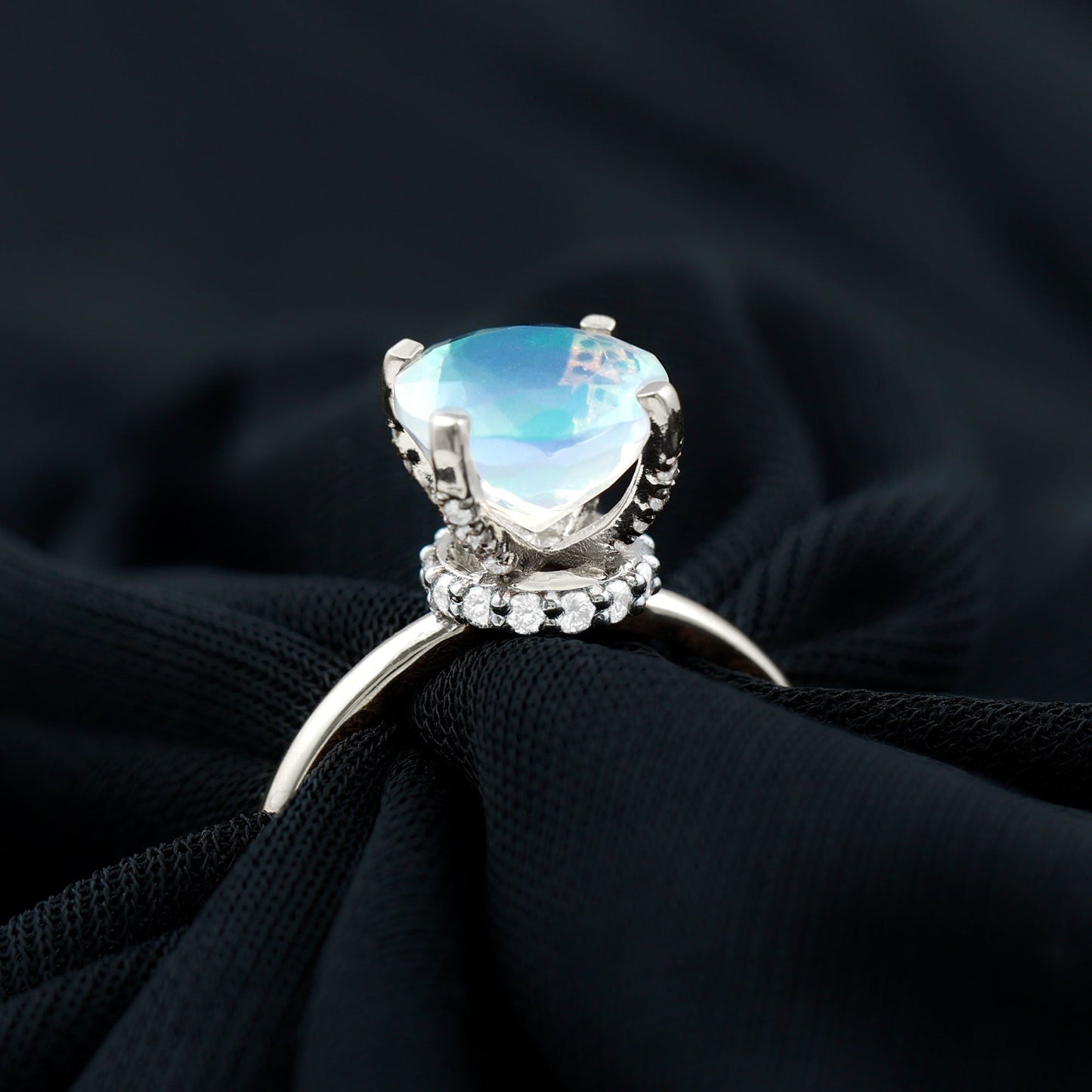 2 Carat Genuine Opalescent Hidden Halo Engagement Ring with Diamond