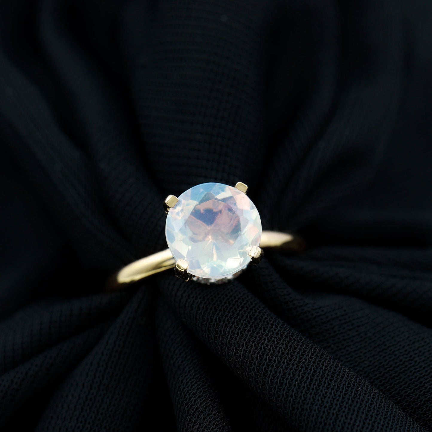 2 Carat Genuine Opalescent Hidden Halo Engagement Ring with Diamond