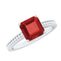 4.8 Carat Asscher Cut Lab Ruby Solitaire Engagement Ring with Diamond Side Stones