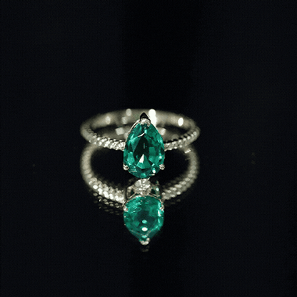 2 Carat Lab Created Emerald Pear Shape Engagement Ring with Surprise Diamond