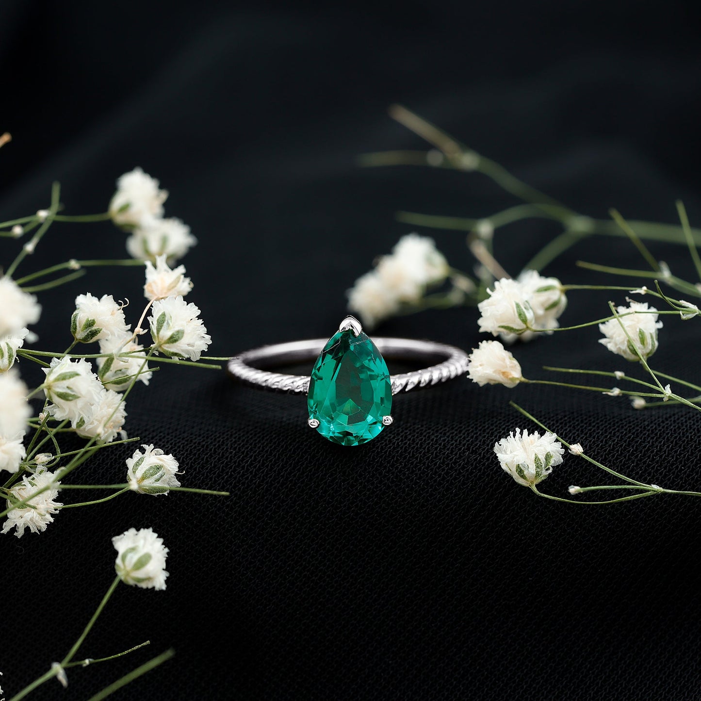2 Carat Lab Created Emerald Pear Shape Engagement Ring with Surprise Diamond