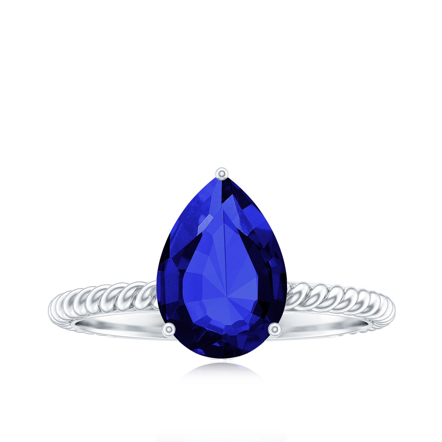 Certified 3.3 Carat Lab Grown Blue Sapphire Pear Shaped Engagement Ring