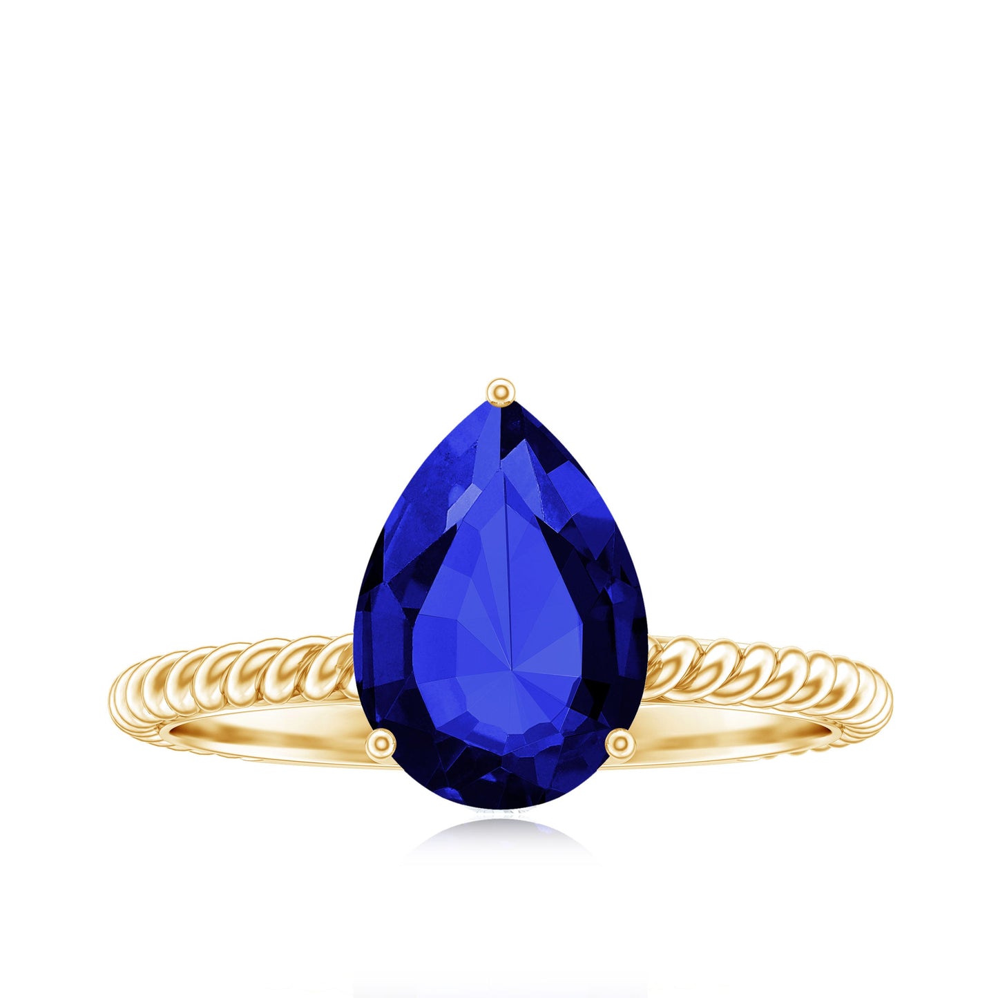 Certified 3.3 Carat Lab Grown Blue Sapphire Pear Shaped Engagement Ring