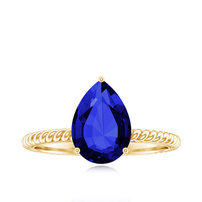 Certified 3.3 Carat Lab Grown Blue Sapphire Pear Shaped Engagement Ring