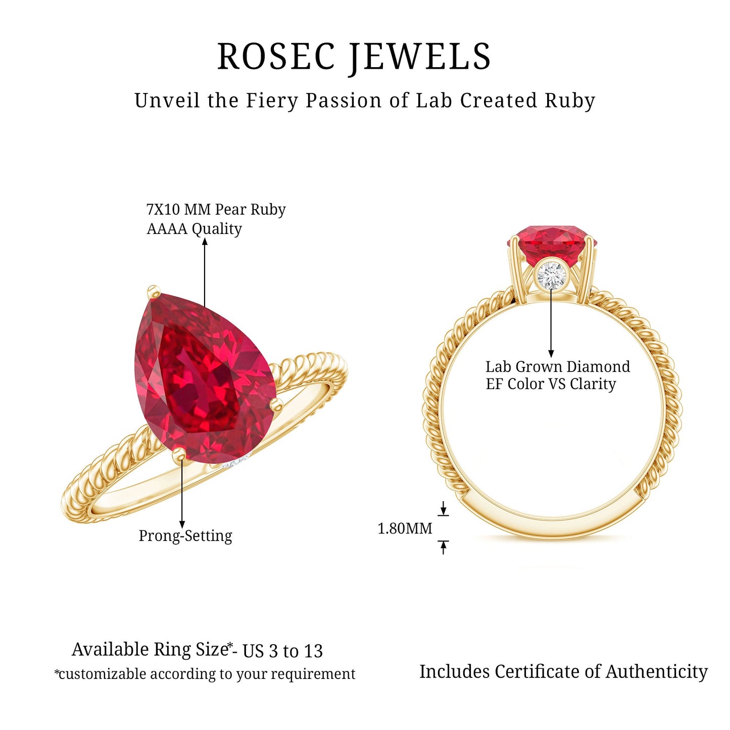 2.9 Carat Lab Created Ruby Teardrop Engagement Ring With Surprise Diamonds