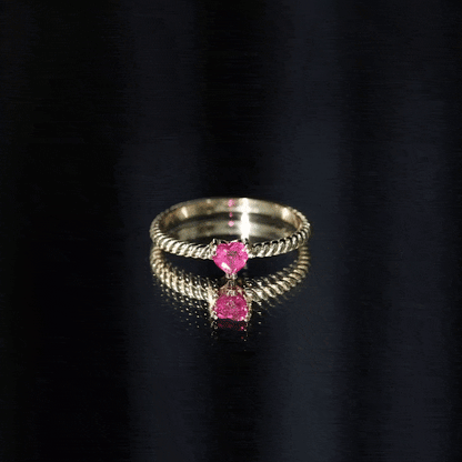 Real Half Carat Ruby Heart Promise Ring with Twisted Rope