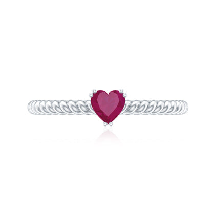 Real Half Carat Ruby Heart Promise Ring with Twisted Rope
