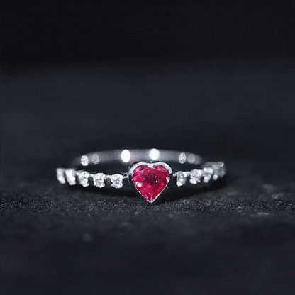 0.9 Carat Heart Shape Created Ruby Engagement Ring with Diamond