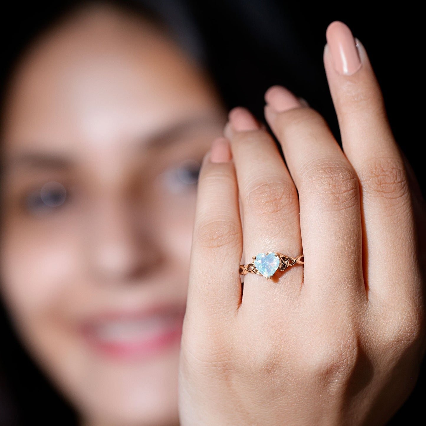 Certified 2 Carat Ethiopian Opal Heart Engagement Ring with Celtic Knot