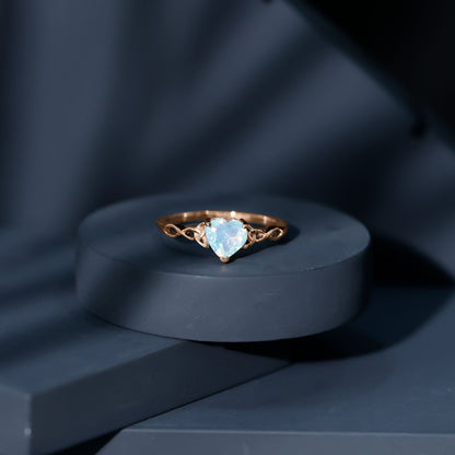 Certified 2 Carat Ethiopian Opal Heart Engagement Ring with Celtic Knot