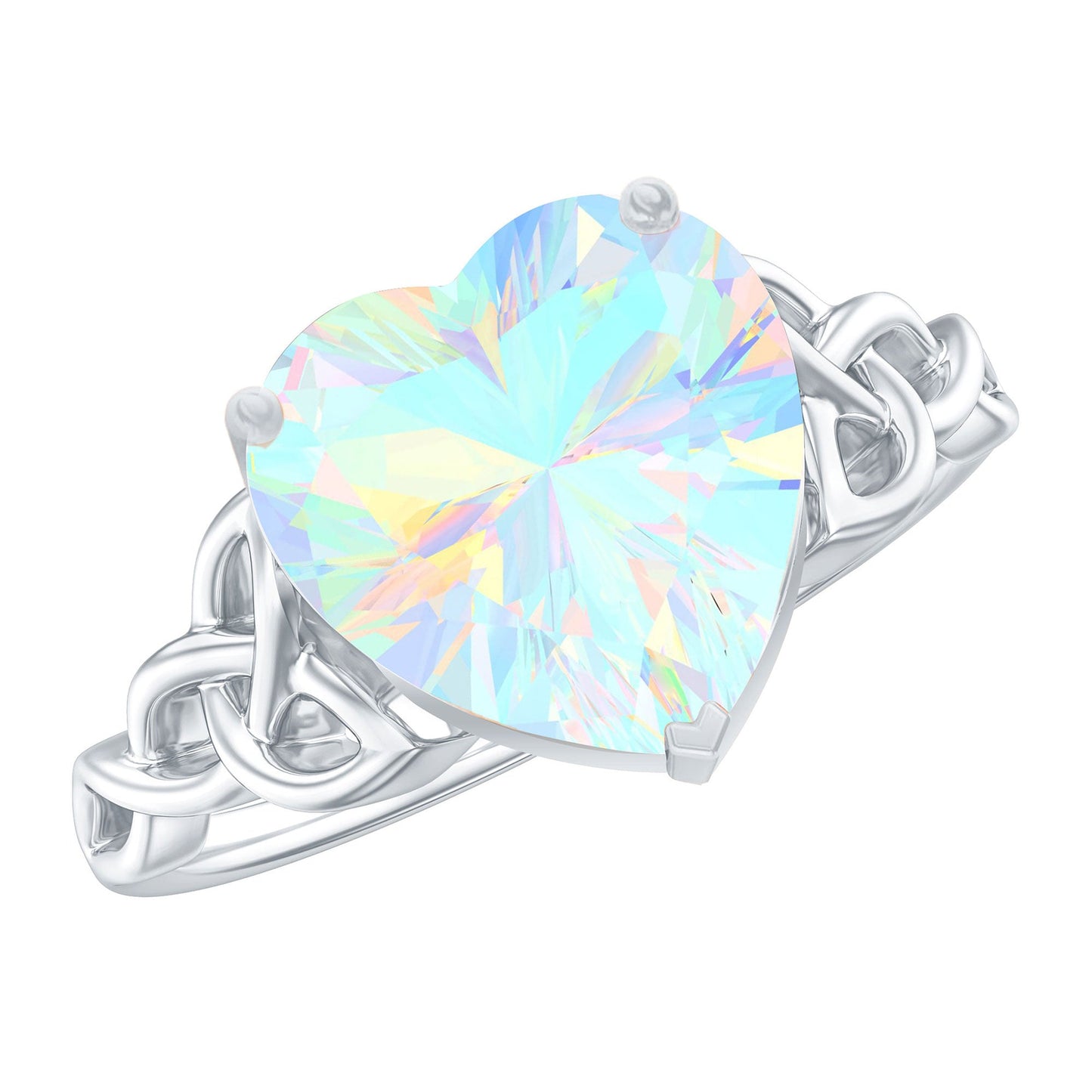Certified 2 Carat Ethiopian Opal Heart Engagement Ring with Celtic Knot