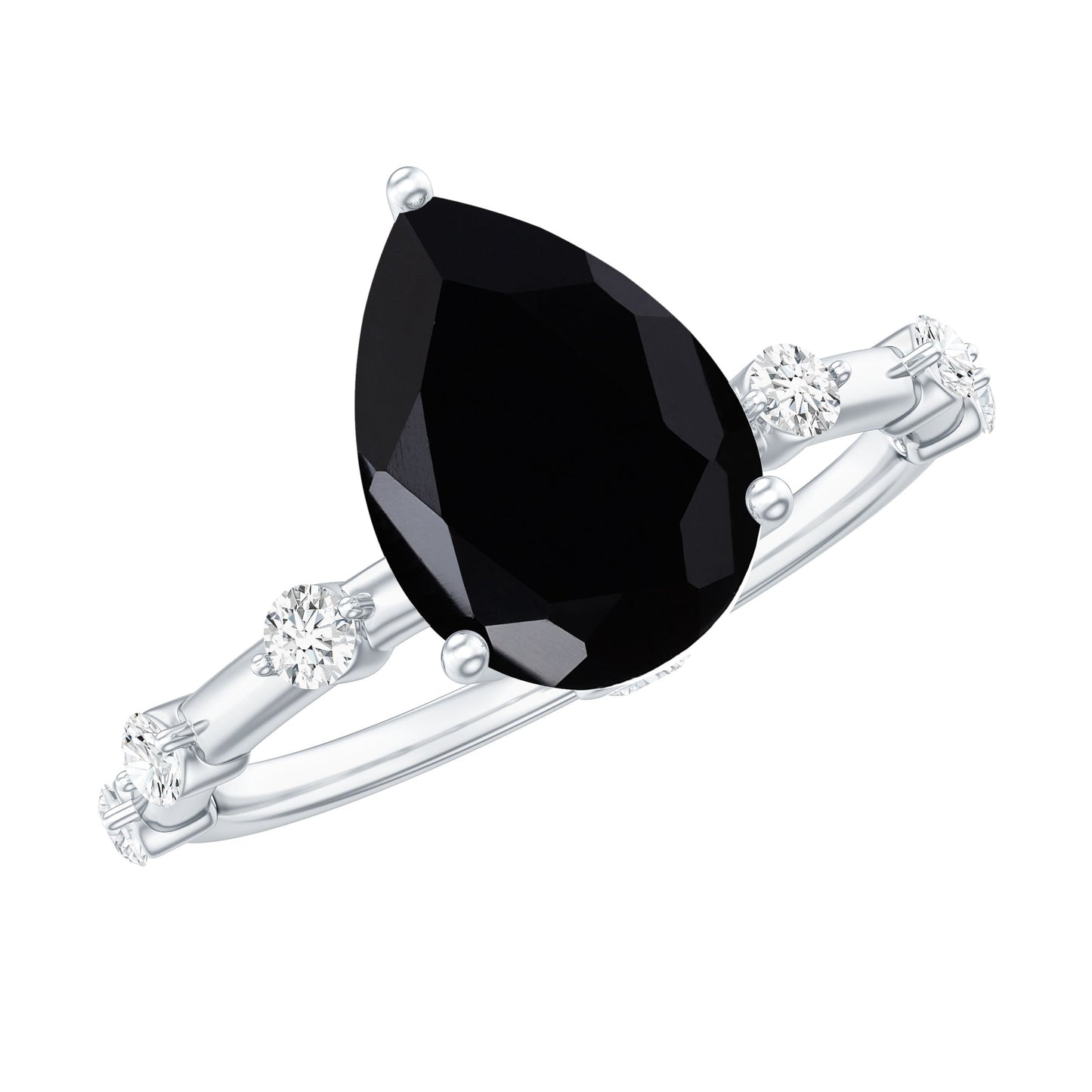Pear Shape Black Onyx Solitaire Engagement Ring with Diamond