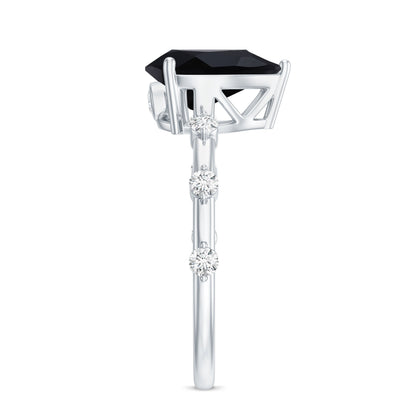 Pear Shape Black Onyx Solitaire Engagement Ring with Diamond