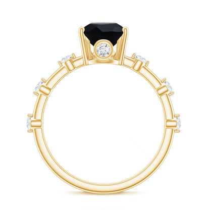 Pear Shape Black Onyx Solitaire Engagement Ring with Diamond