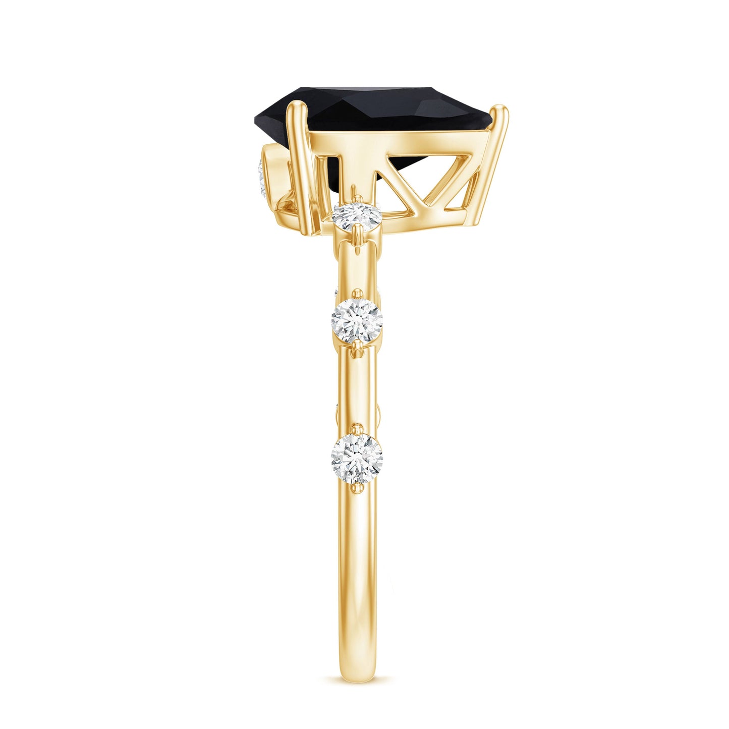 Pear Shape Black Onyx Solitaire Engagement Ring with Diamond