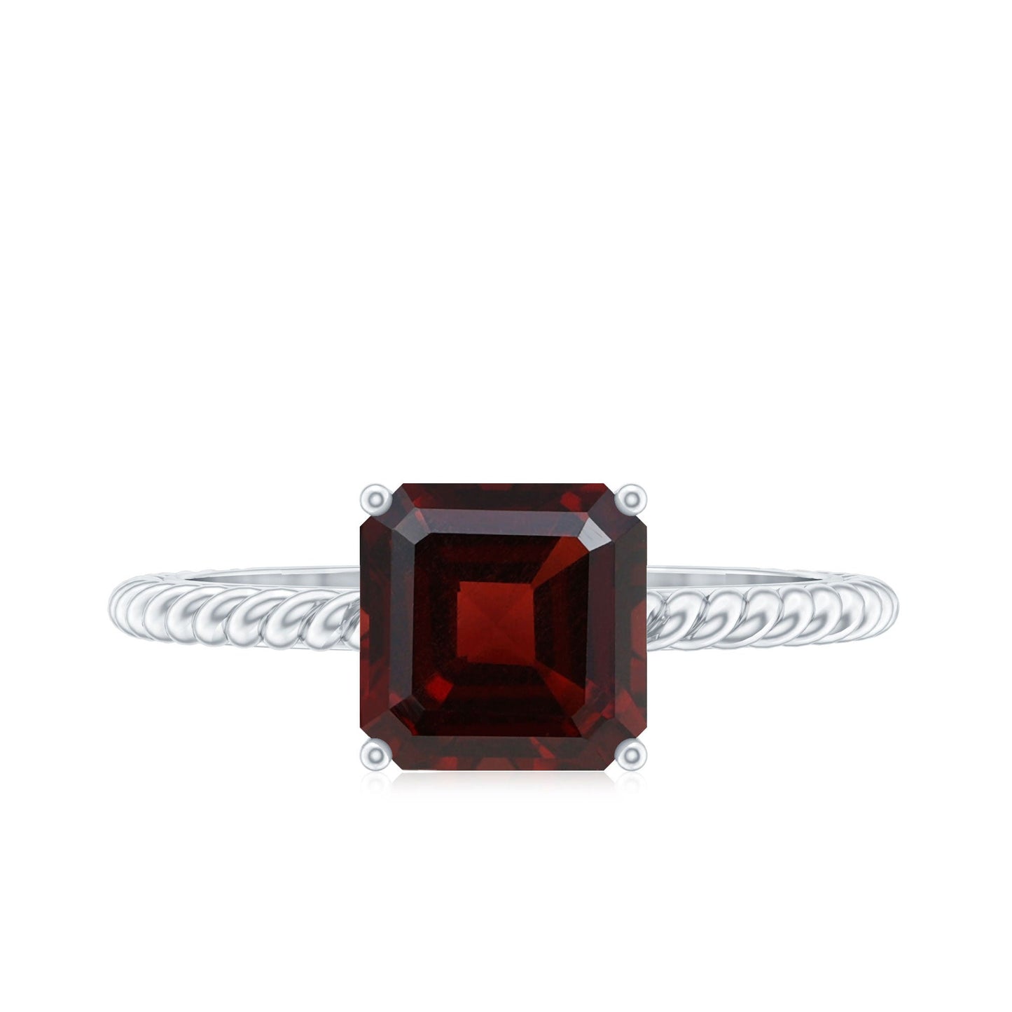 3.3 Carat Natural Garnet Asscher Cut Engagement Ring with Twisted Rope