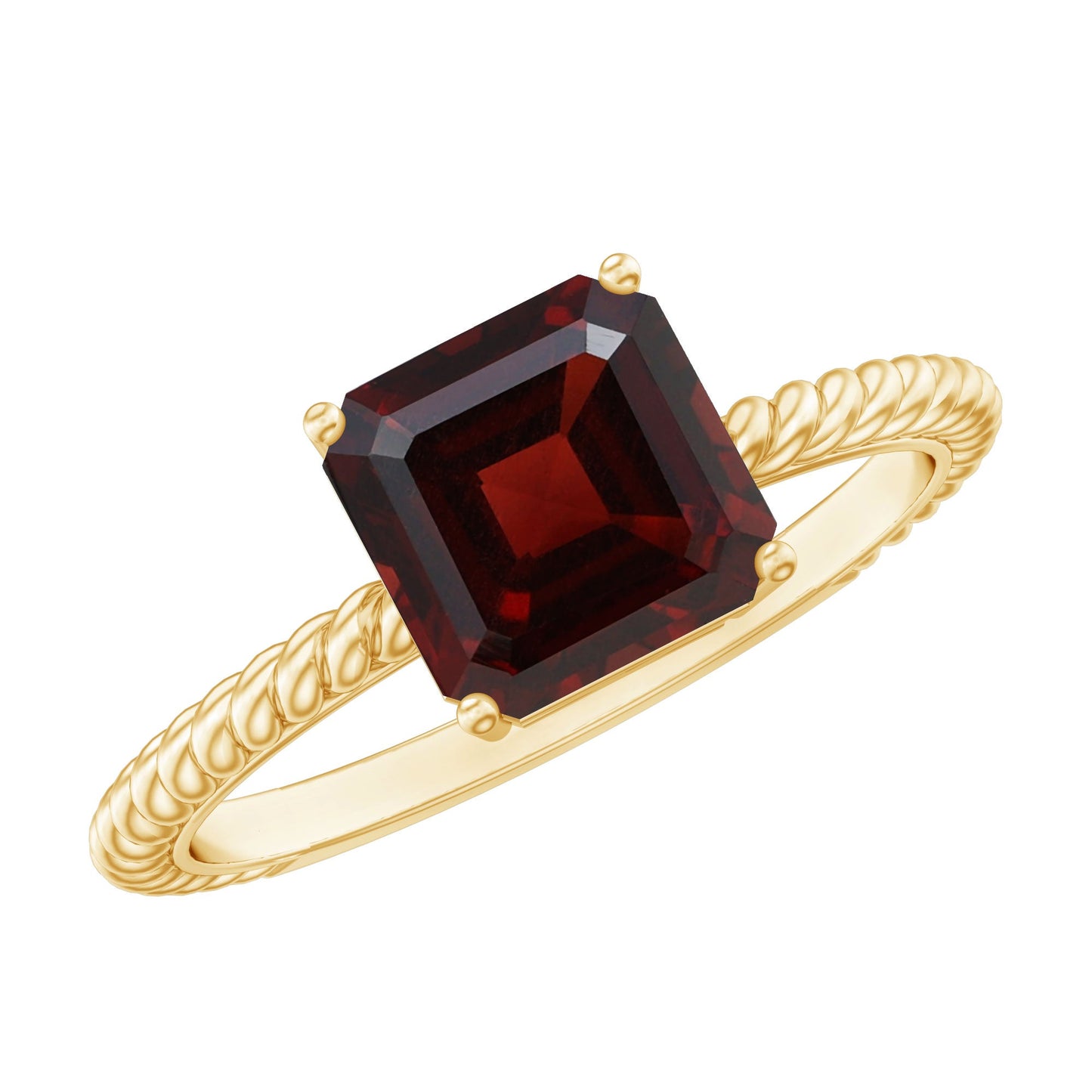 3.3 Carat Natural Garnet Asscher Cut Engagement Ring with Twisted Rope