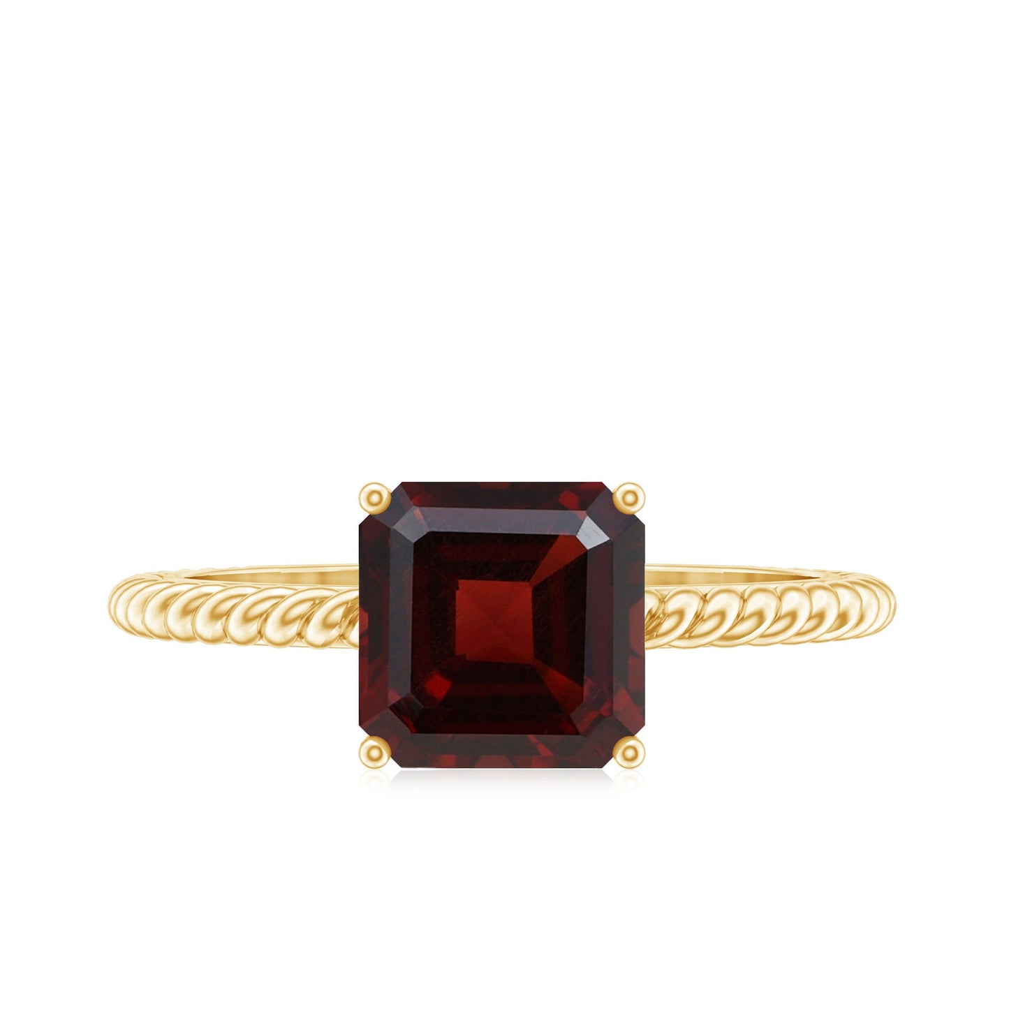 3.3 Carat Natural Garnet Asscher Cut Engagement Ring with Twisted Rope