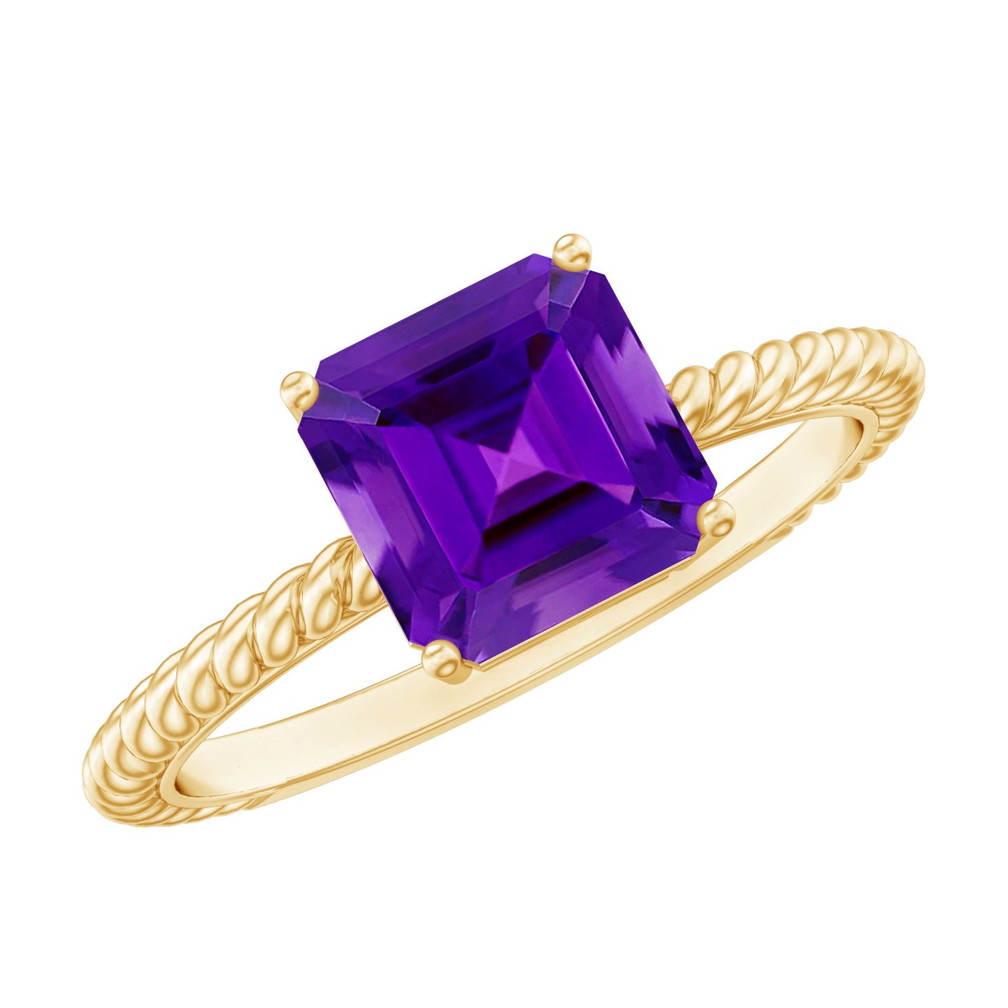 3 Carat Asscher Cut Amethyst Engagement Ring with Twisted Rope