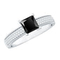 Princess Cut Black Spinel Engagement Ring with Diamond Side Stones