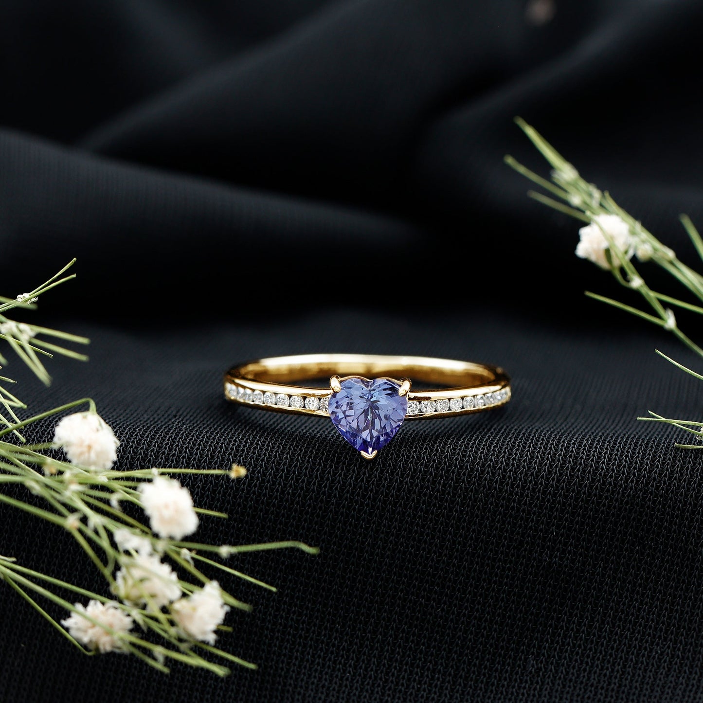 Natural Tanzanite Heart Promise Ring with Diamond
