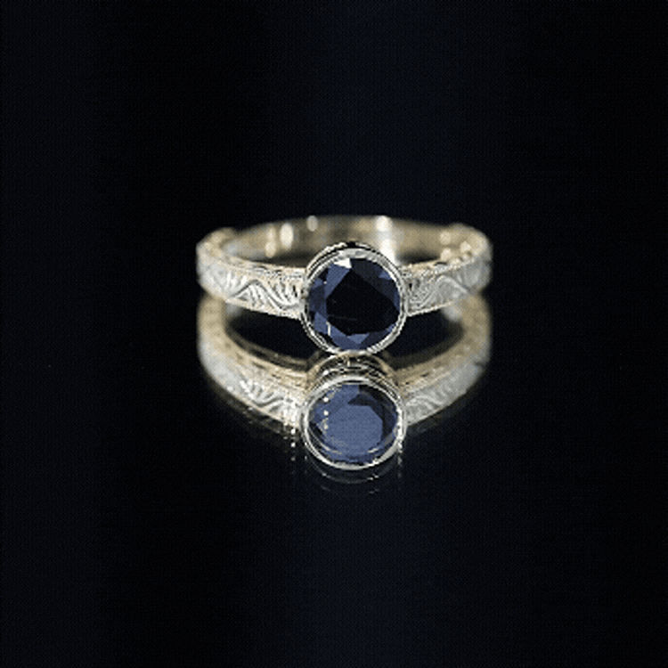 Vintage Style 2 Carat Lab Grown Black Diamond Bezel Set Engagement Ring