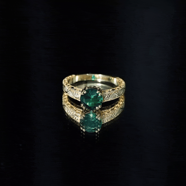 Lab Emerald Solitaire Vintage Engagement Ring