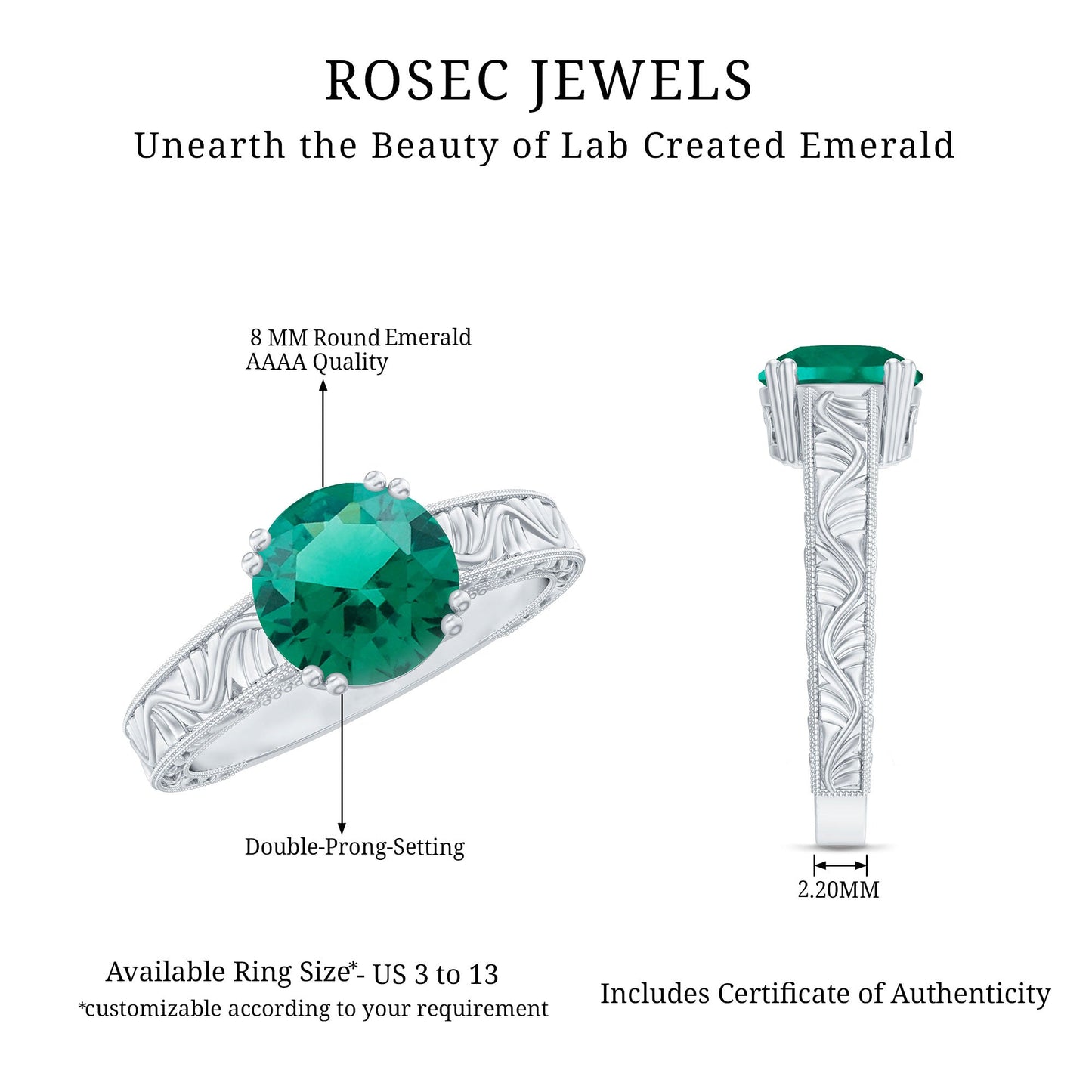Lab Emerald Solitaire Vintage Engagement Ring