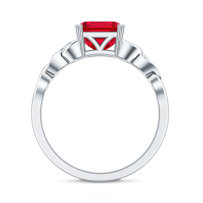 Certified 4.8 Carat Lab Grown Ruby Asscher Cut Engagement Ring with Celtic Knot
