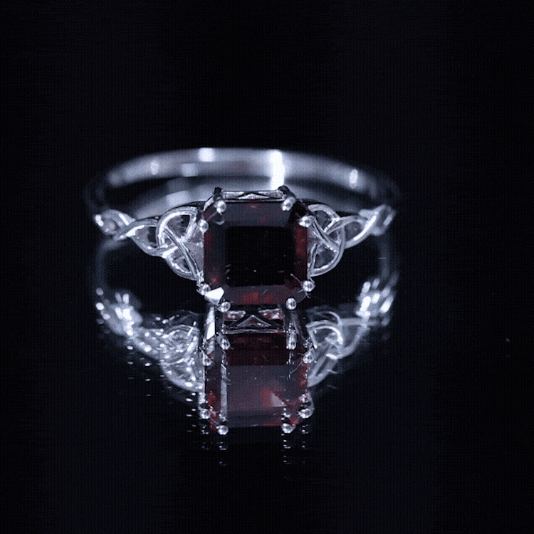 Natural Asscher Cut Garnet Knot Engagement Ring