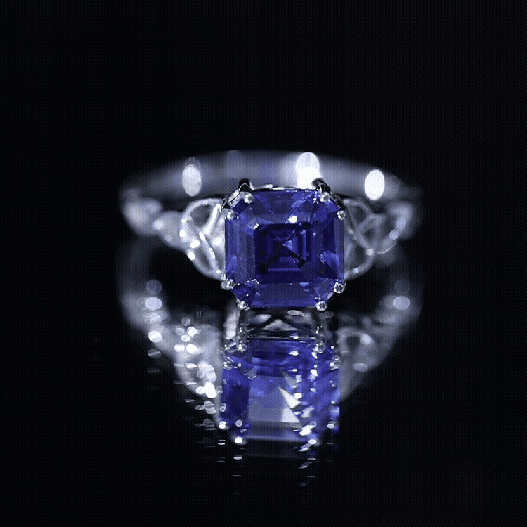 Certified 4.8 Carat Asscher Cut Lab Created Blue Sapphire Celtic Knot Engagement Ring