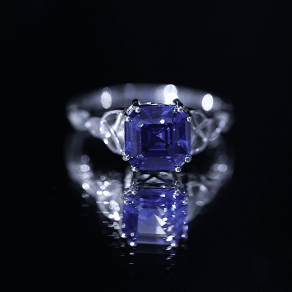Certified 4.8 Carat Asscher Cut Lab Created Blue Sapphire Celtic Knot Engagement Ring