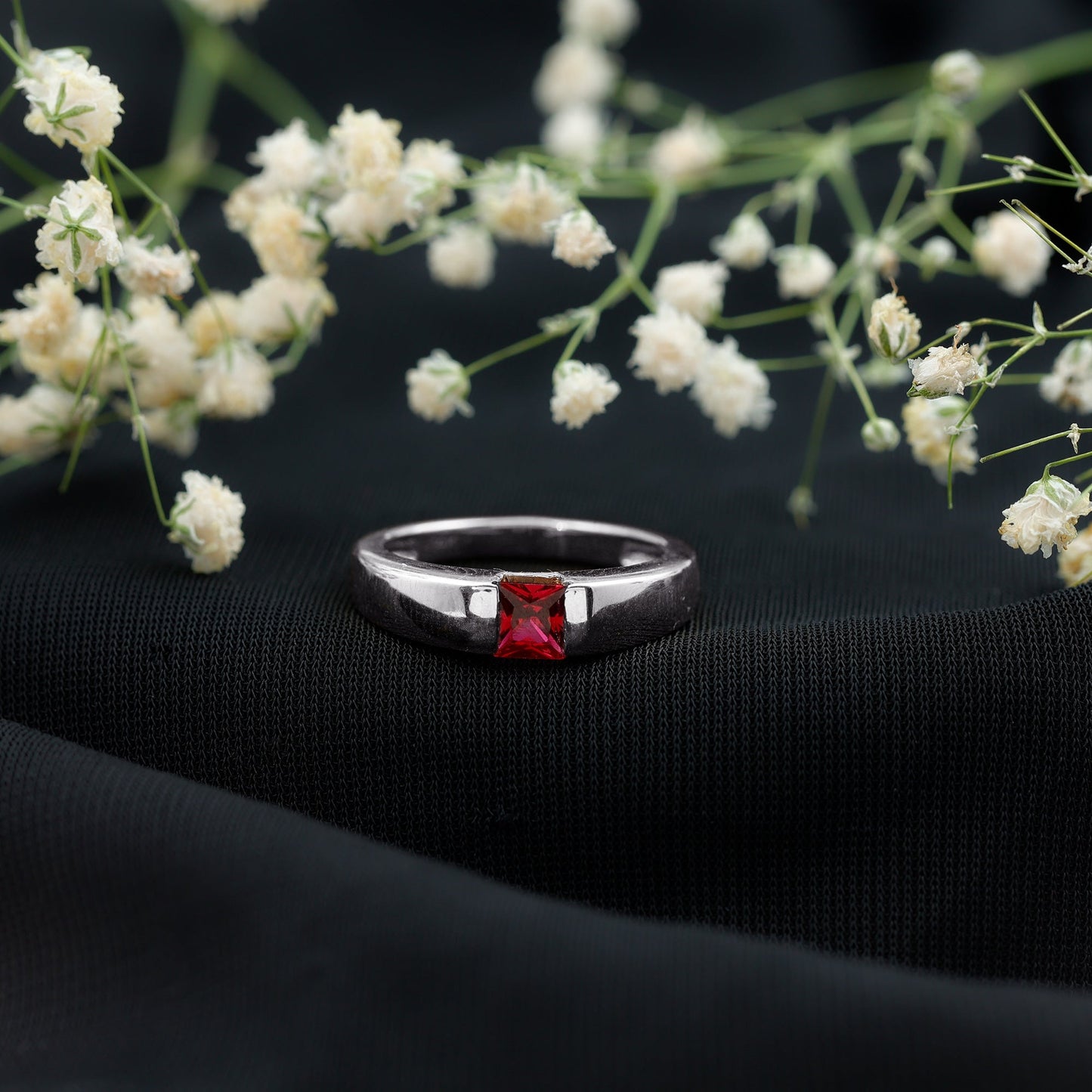 Princess Cut 1.5 Carat Lab Grown Ruby Solitaire Band Ring with Certificate