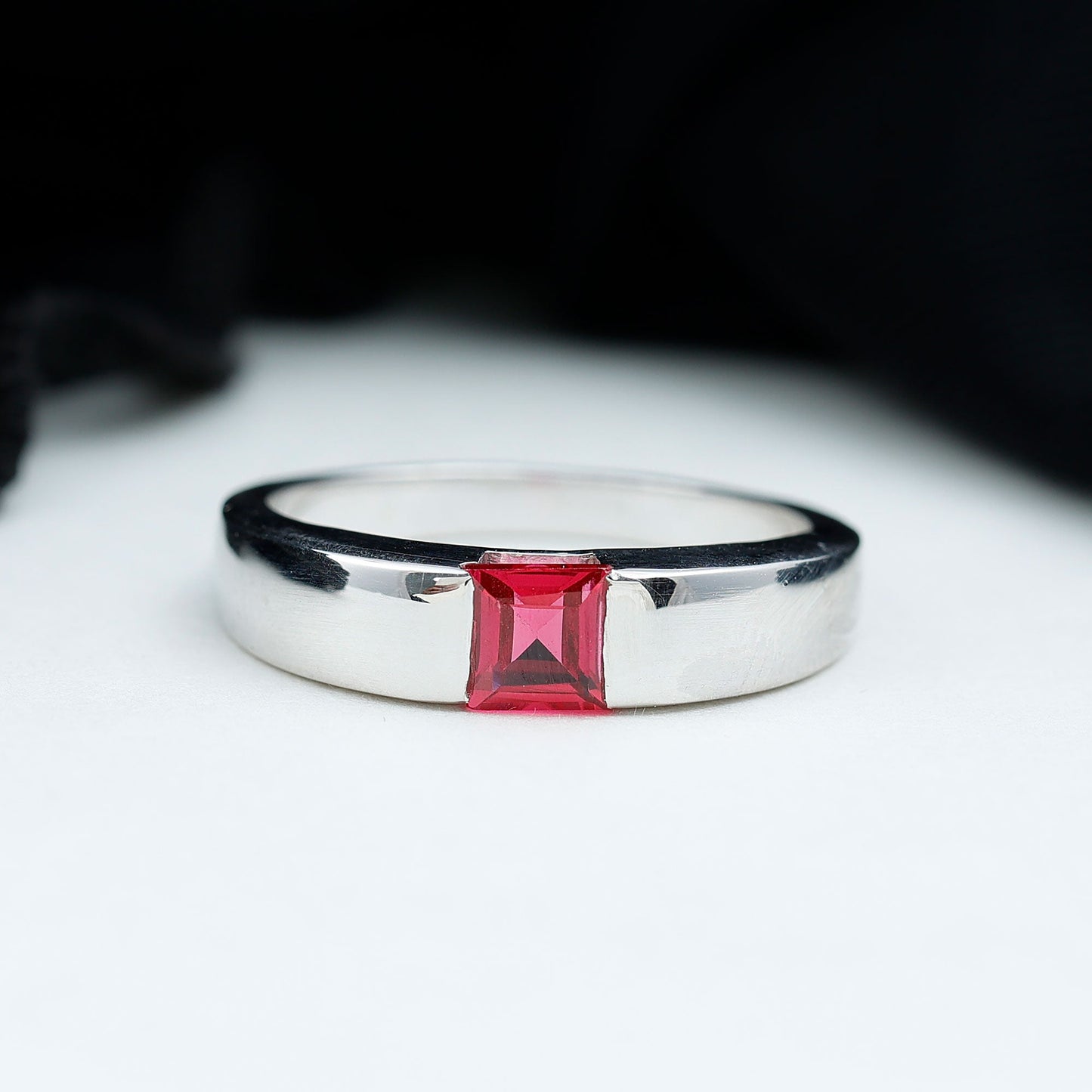 Princess Cut 1.5 Carat Lab Grown Ruby Solitaire Band Ring with Certificate