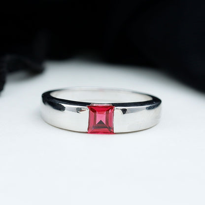Princess Cut 1.5 Carat Lab Grown Ruby Solitaire Band Ring with Certificate