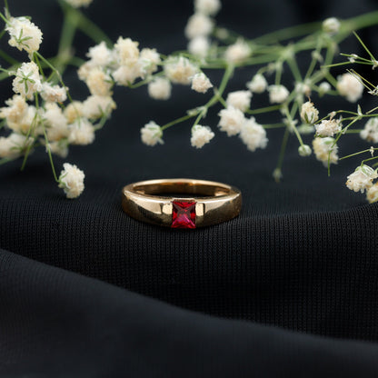 Princess Cut 1.5 Carat Lab Grown Ruby Solitaire Band Ring with Certificate