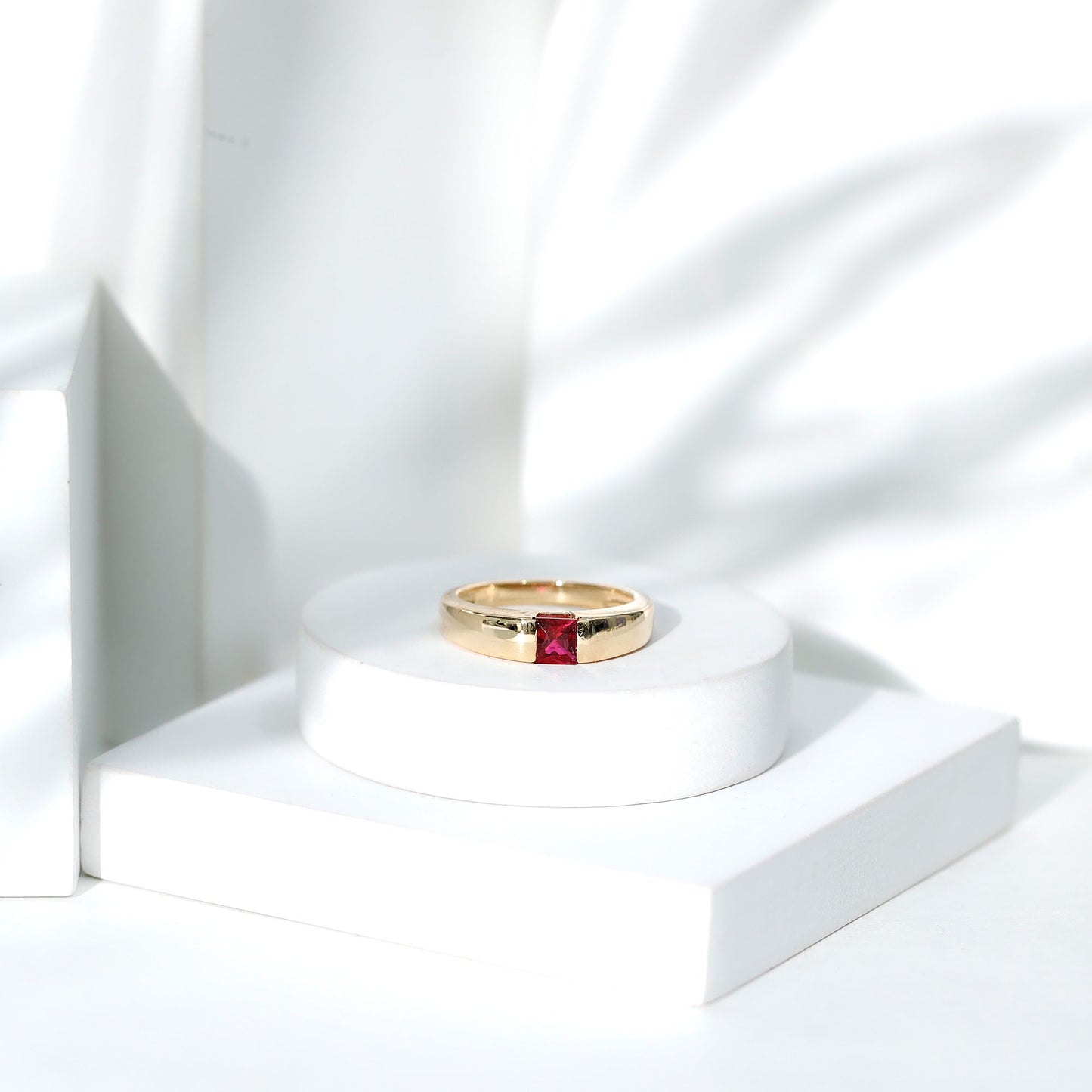 Princess Cut 1.5 Carat Lab Grown Ruby Solitaire Band Ring with Certificate