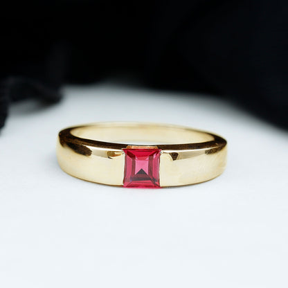 Princess Cut 1.5 Carat Lab Grown Ruby Solitaire Band Ring with Certificate