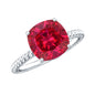 Certified 2 Carat Lab Grown Ruby Cushion Cut Engagement Ring with Surprise Diamond