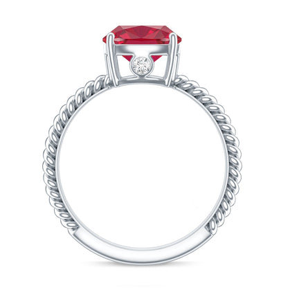 Certified 2 Carat Lab Grown Ruby Cushion Cut Engagement Ring with Surprise Diamond